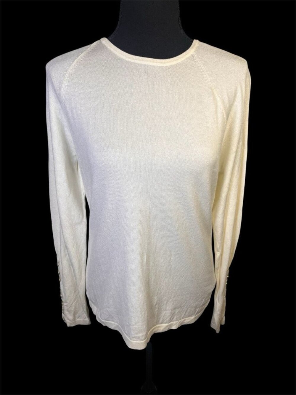 J Mclaughlin Jamey Sweater Sz M Ivory Cotton Modal Eight Button Sleeve Soft Whit - Picture 2 of 8